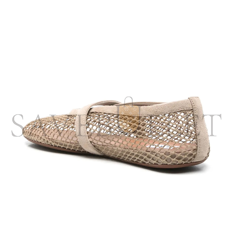 ALAÏA SUEDE TRIMMED FISHNET BALLET FLATS AA3A029TK061-824